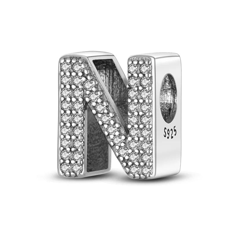 Hot Sale Silver 925 Charms Pink Zircon pave 26 Letter English Alphabet Bead Pendant Fit Pan Original Bracelet DIY Jewelry Making