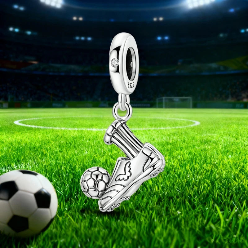 925 Sterling Silver Play Football Soccer Cleats Pendant Sports Charm Fit Original Charm Bracelets Women DIY Jewelry Gift