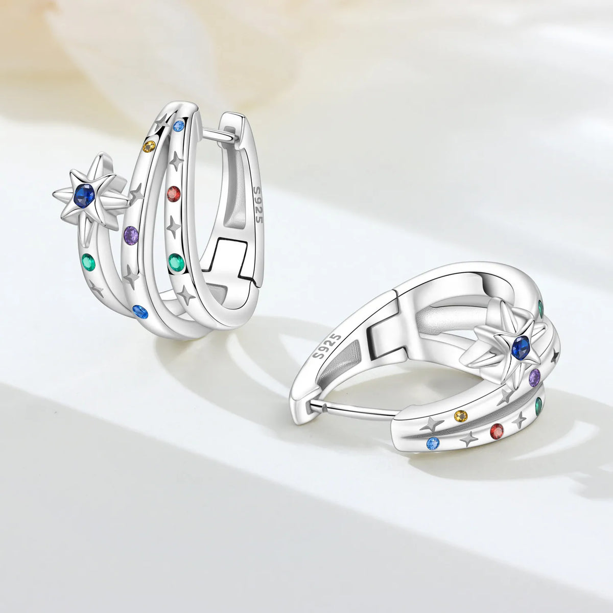 Orstarry Original 925 Sterling Silver Double Circle Colored Starry Sky Earrings Women Hoop Earring Anniversary Jewelry Gifts
