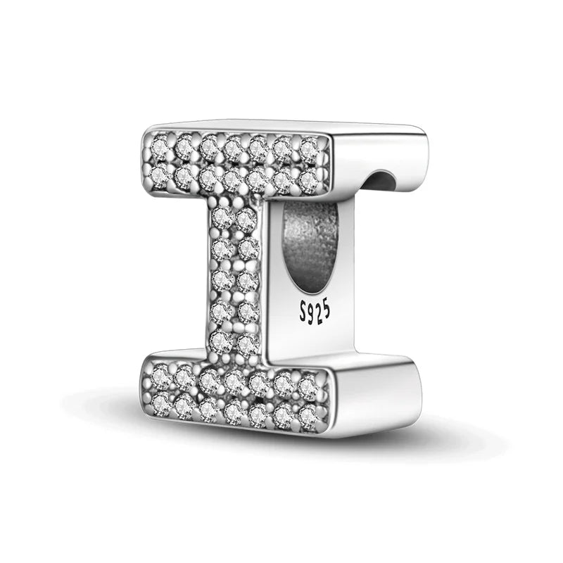 Hot Sale Silver 925 Charms Pink Zircon pave 26 Letter English Alphabet Bead Pendant Fit Pan Original Bracelet DIY Jewelry Making