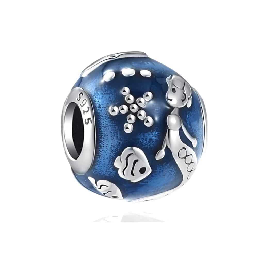 New 925 Sterling Silver Charm Fit Original Bracelet Accessories Women Jewelry Blue Ocean Series Mermaid Sea Shell Octopus