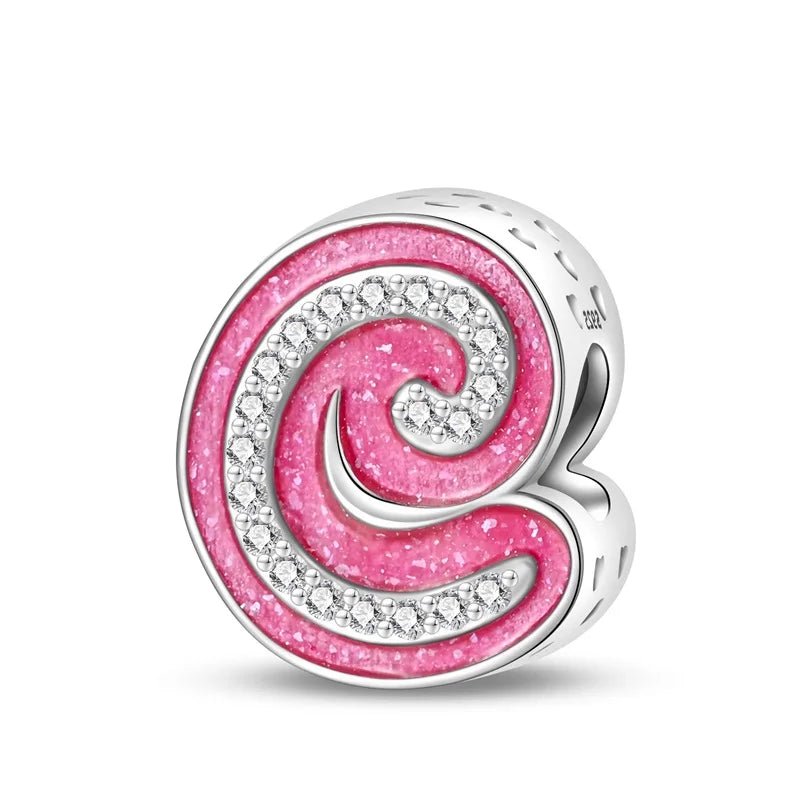 Hot Sale Silver 925 Charms Pink Zircon pave 26 Letter English Alphabet Bead Pendant Fit Pan Original Bracelet DIY Jewelry Making