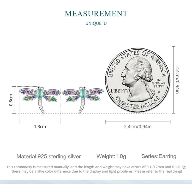 BISAER 925 Sterling Silver Colored Zircon Dragonfly Jewelry Set Earrings Adjustable Ring Plated Platinum For Women Elegant Party
