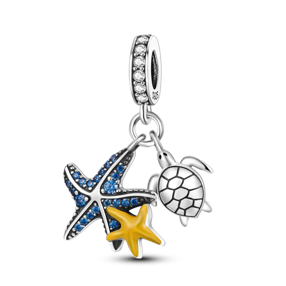 New 925 Sterling Silver Charm Fit Original Bracelet Accessories Women Jewelry Blue Ocean Series Mermaid Sea Shell Octopus
