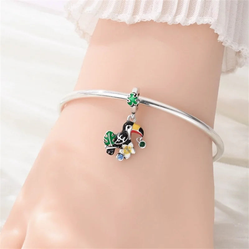 Charms Plata De Ley Blue and Green Pendant Beads Fits 3mm Bracelet Bangle Necklace For Women Luxury DIY Jewelry Making Fine Gift