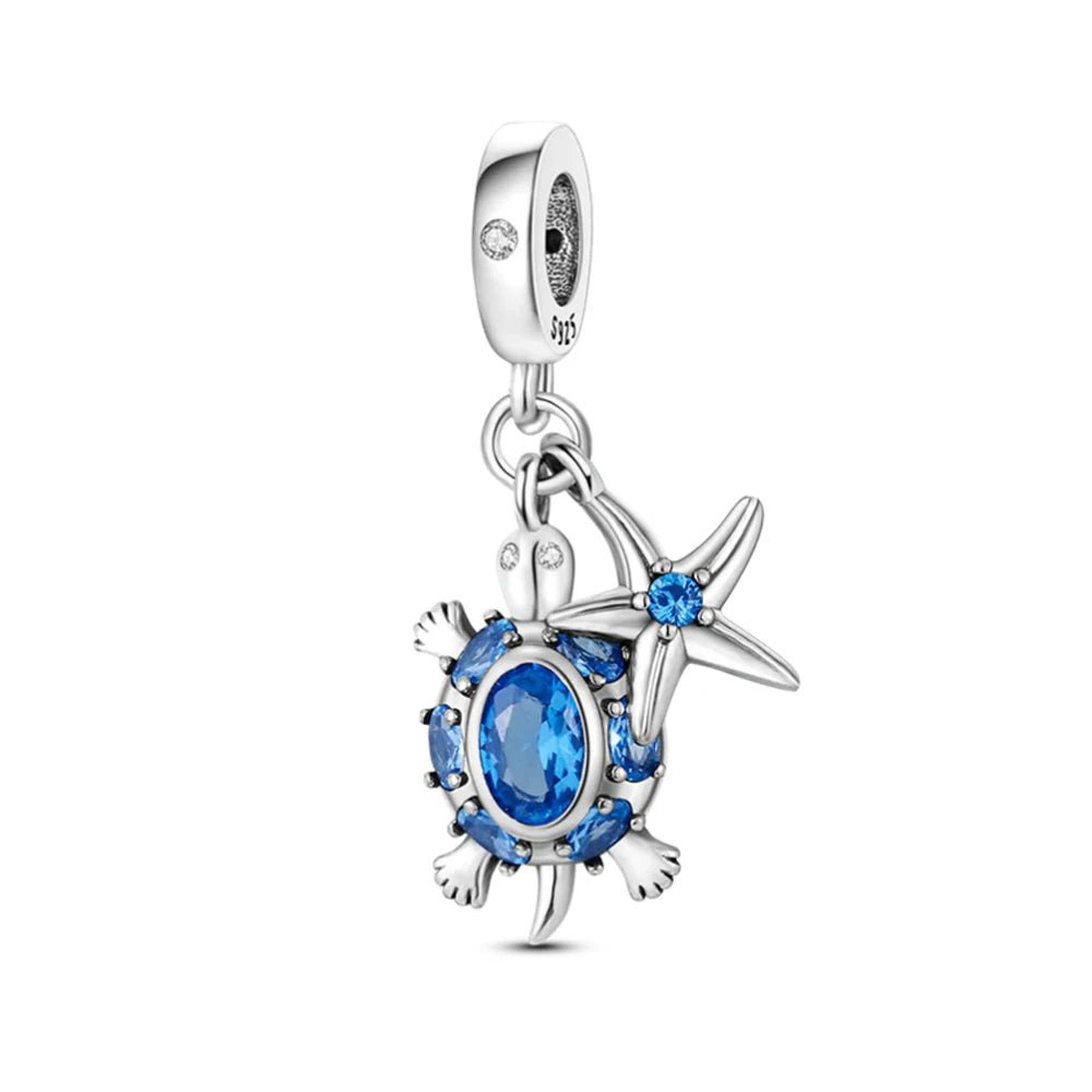 New 925 Sterling Silver Charm Fit Original Bracelet Accessories Women Jewelry Blue Ocean Series Mermaid Sea Shell Octopus