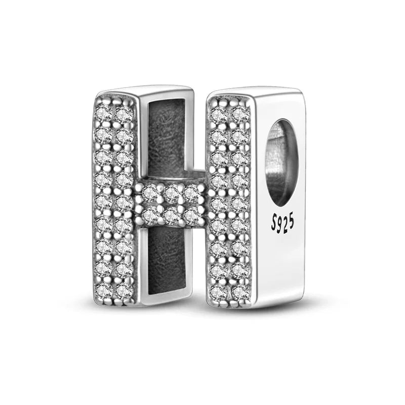 Hot Sale Silver 925 Charms Pink Zircon pave 26 Letter English Alphabet Bead Pendant Fit Pan Original Bracelet DIY Jewelry Making