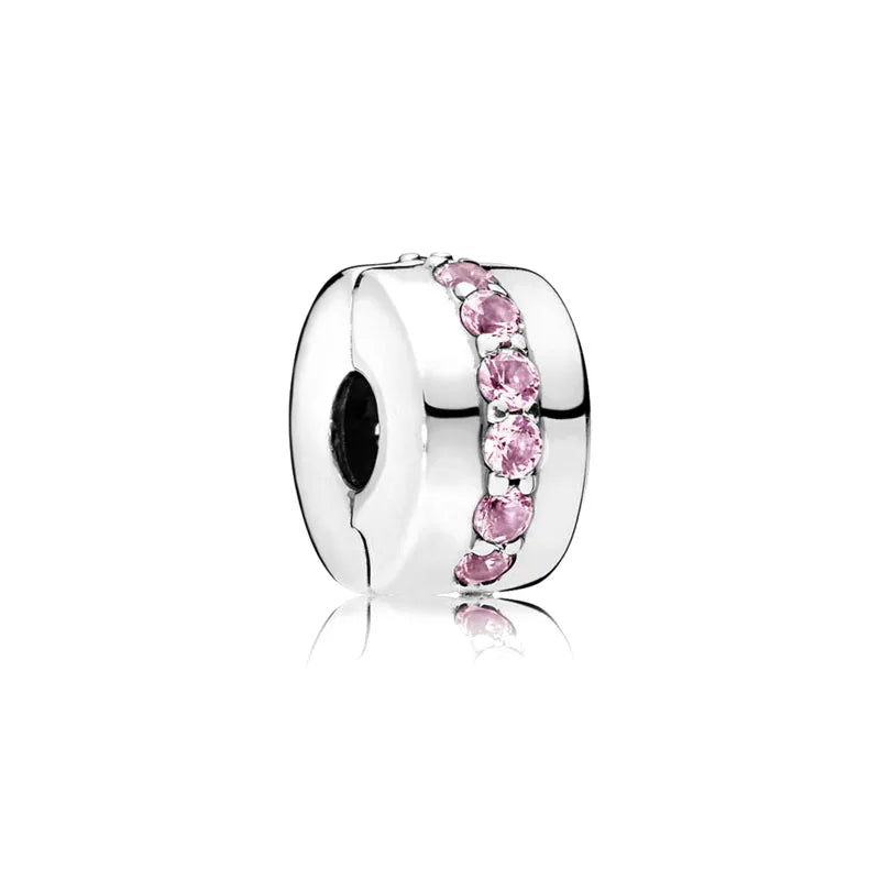 High Quality 925 Silver White Pink Zircon Bead Clip Daisy, Car, Bag Suitable For Original Bracelets DIY AccessoriesCharm Jewelry