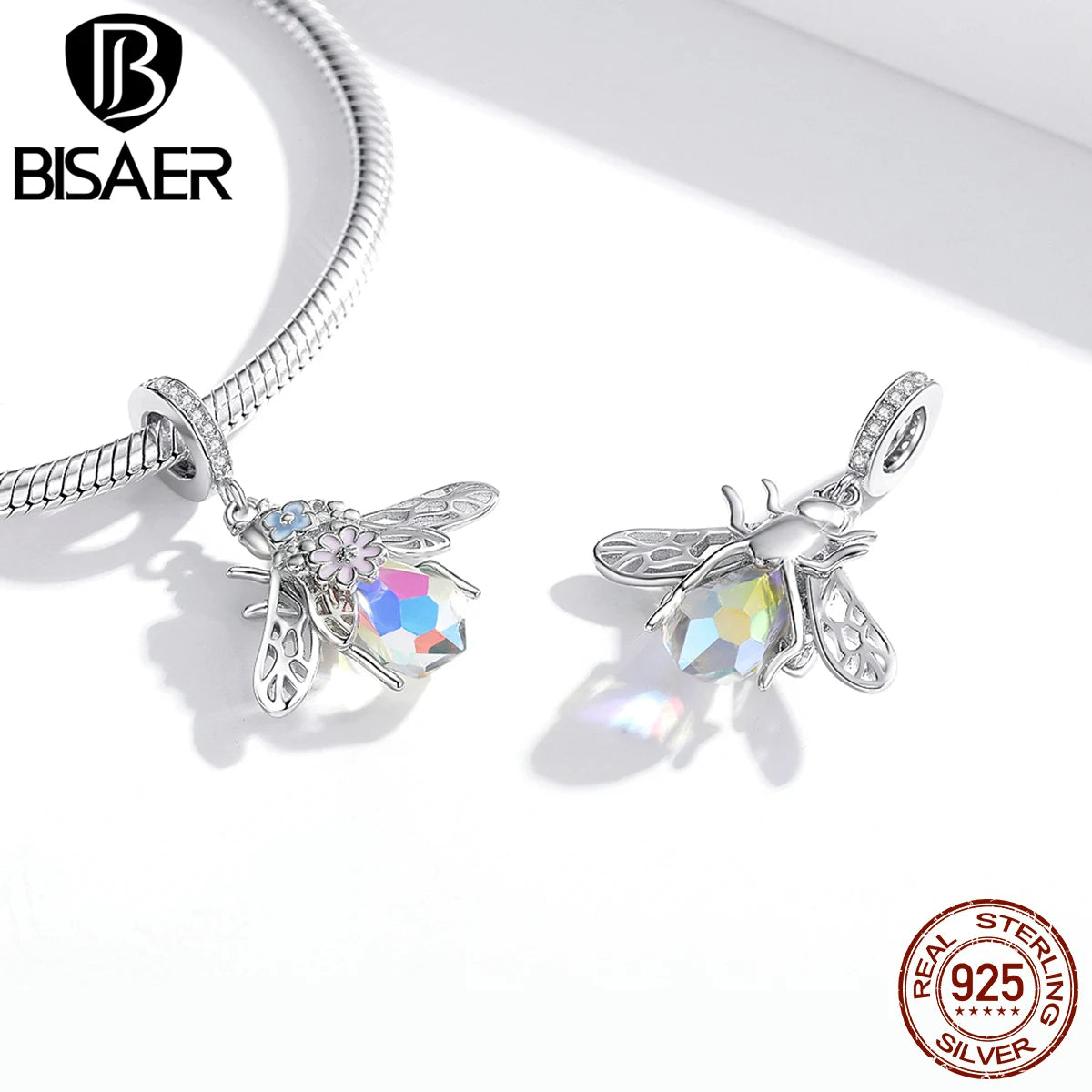 BISAER Secret Garden Beads 925 Sterling Silver Flower Bee Cat Animal Charms Pendant Fit DIY Bracelet Necklace Jewelry