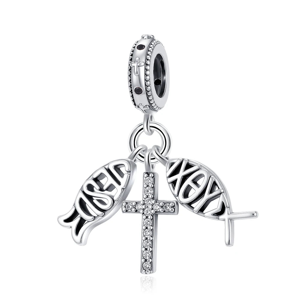 Europe New 925 Silver Tai Chi Bead Buddha Charm cross Saint Pendant DIY Women man Jewelry Fit Original Bracelet Accessories Gift