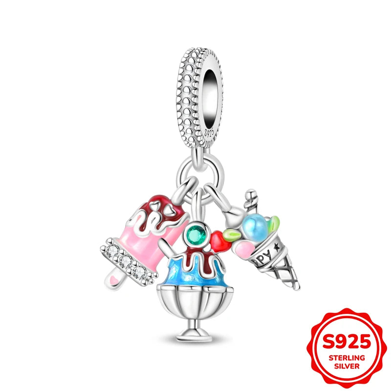 Charms Plata De Ley Blue and Green Pendant Beads Fits 3mm Bracelet Bangle Necklace For Women Luxury DIY Jewelry Making Fine Gift