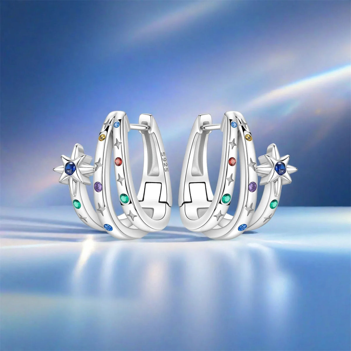 Orstarry Original 925 Sterling Silver Double Circle Colored Starry Sky Earrings Women Hoop Earring Anniversary Jewelry Gifts