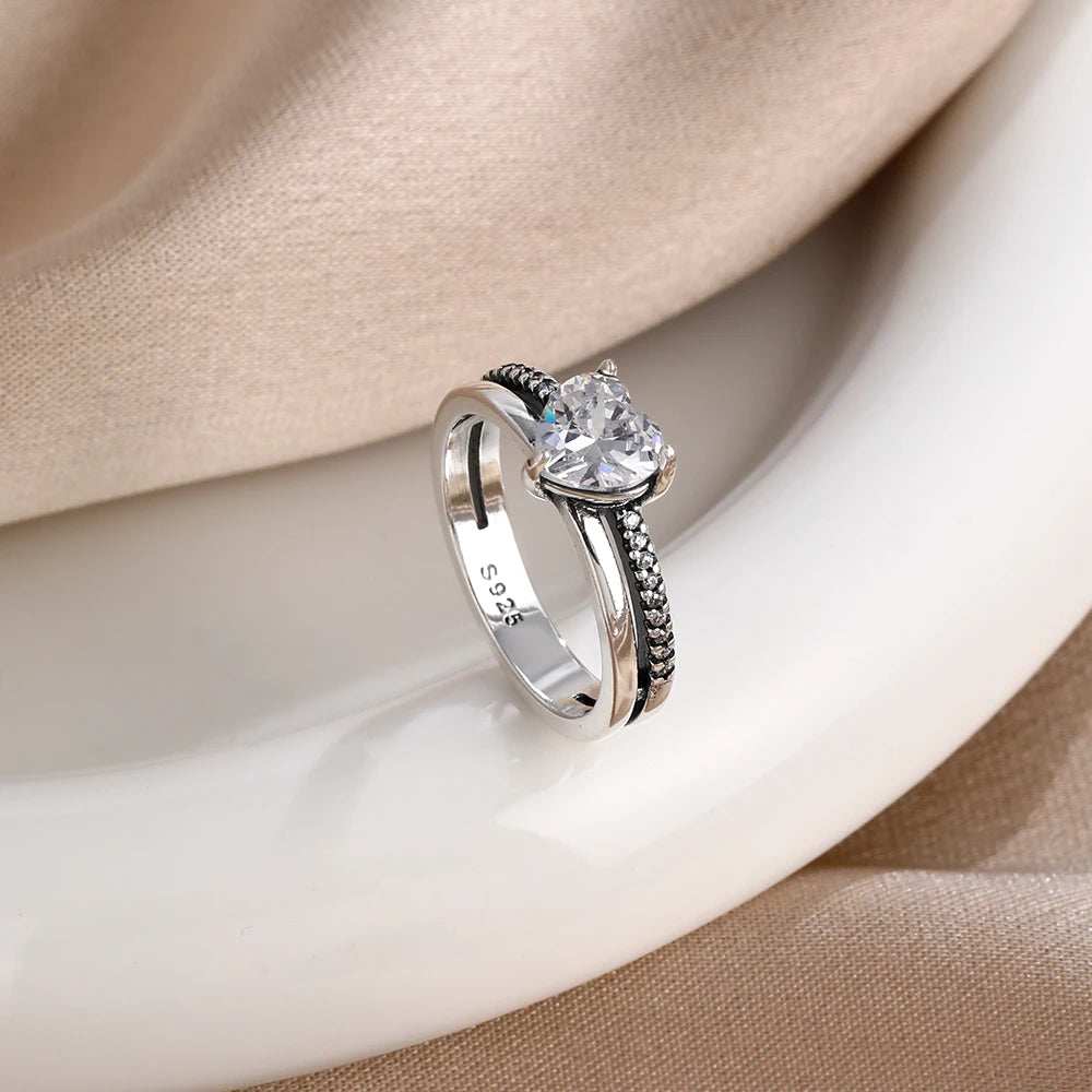 New S925 Silver Shining zircon Ring Women Geometric Design Minimalist Fashion Jewelry Engagement Wedding Party Gifts Trendy