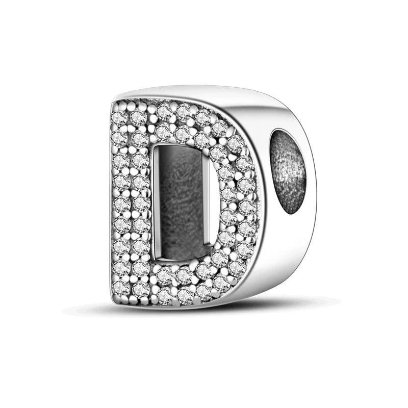 Hot Sale Silver 925 Charms Pink Zircon pave 26 Letter English Alphabet Bead Pendant Fit Pan Original Bracelet DIY Jewelry Making