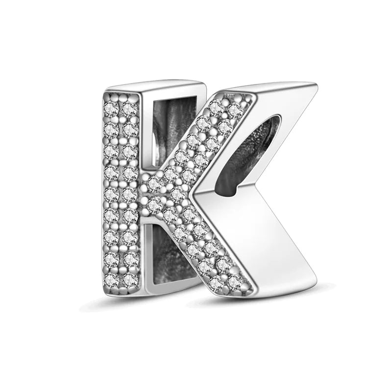 Hot Sale Silver 925 Charms Pink Zircon pave 26 Letter English Alphabet Bead Pendant Fit Pan Original Bracelet DIY Jewelry Making