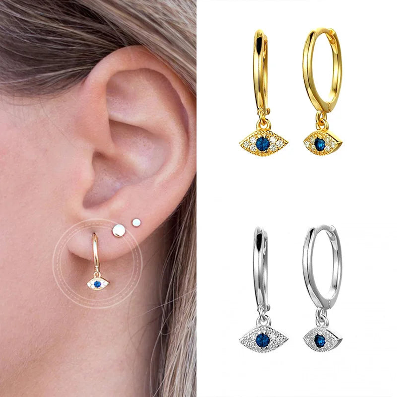 VENTFILLE 925 Sterling Silver Devil's EyeEarrings For Women Simple Cute Zircon Ear Buckle Retro Jewelry Wholesale