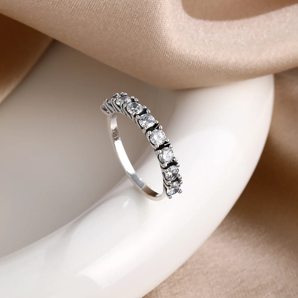 New S925 Silver Shining zircon Ring Women Geometric Design Minimalist Fashion Jewelry Engagement Wedding Party Gifts Trendy
