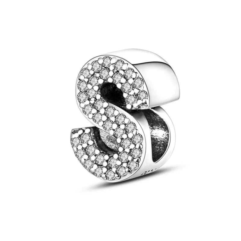 Hot Sale Silver 925 Charms Pink Zircon pave 26 Letter English Alphabet Bead Pendant Fit Pan Original Bracelet DIY Jewelry Making