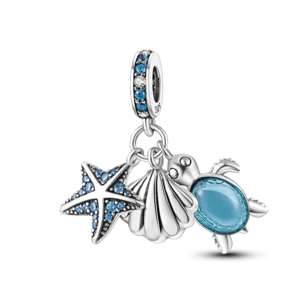 New 925 Sterling Silver Charm Fit Original Bracelet Accessories Women Jewelry Blue Ocean Series Mermaid Sea Shell Octopus