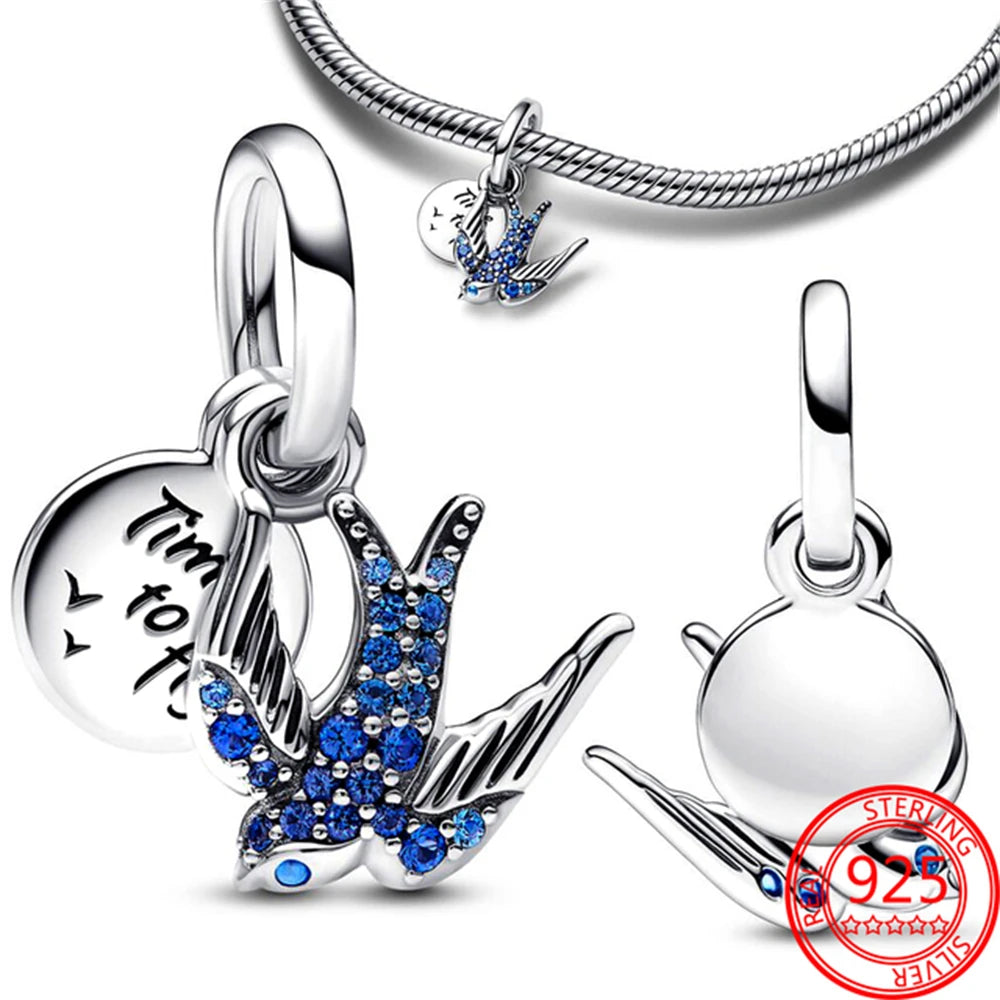 New 925 Sterling Silver Butterfly Flower Bell Charm Of Ley 925 Chain Bead Fit Original Bracelet Accessories DIY Ladies Jewelry