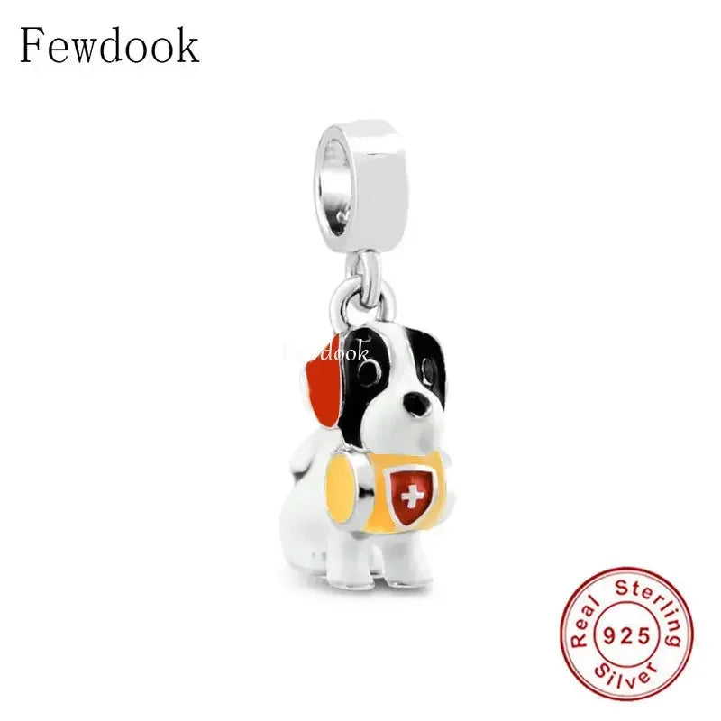 Fit Original Charm Bracelet Authentic 925 Sterling Silver Lovely Yorkie Dog With Bow In Head Bead For Making Women Berloque 2022