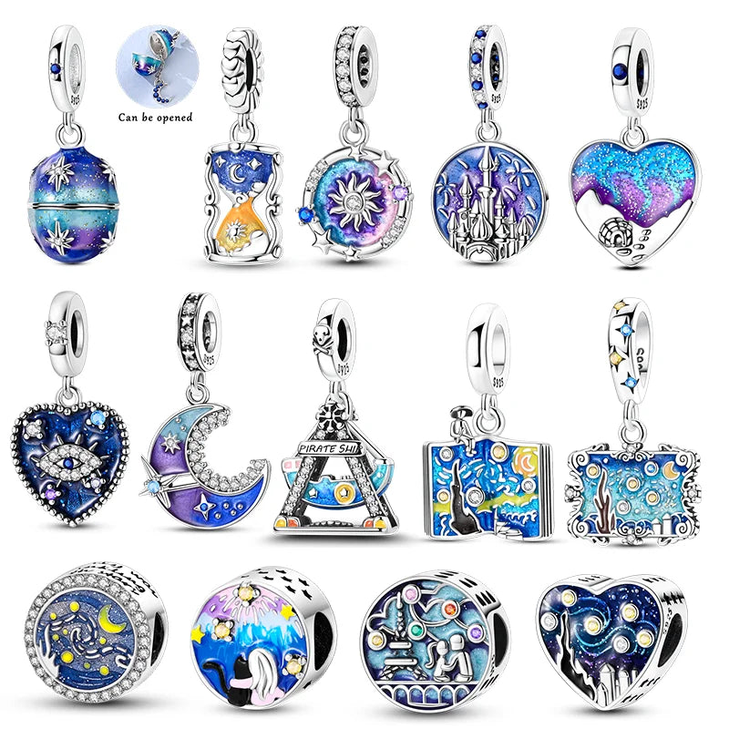 925 Silver Charms Van Gogh Starry Night Easter Egg Beads Pendant Fit 925 Original Bracelet DIY Woman Jewelry Gift