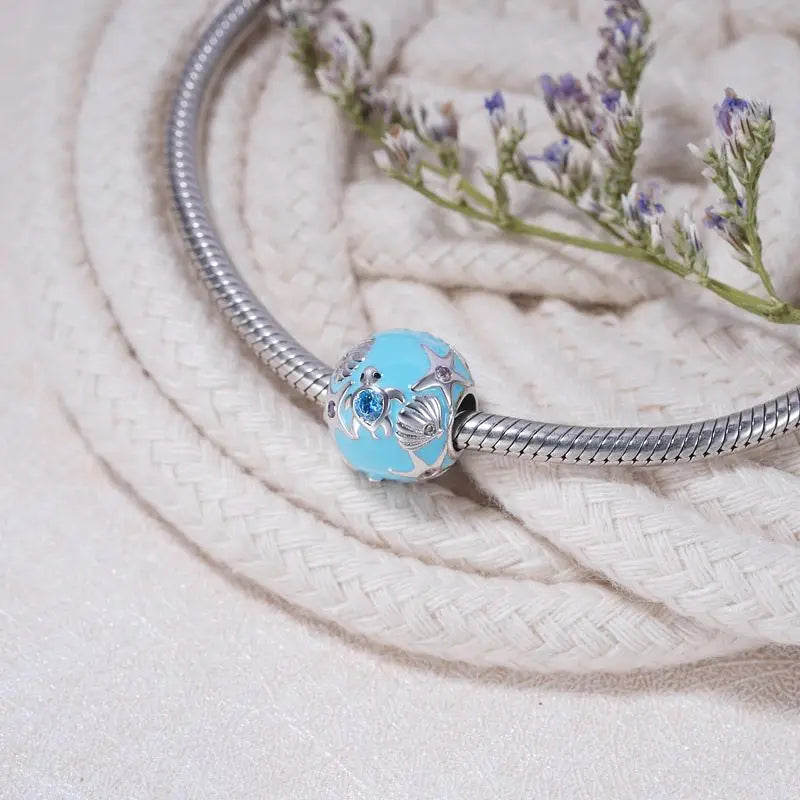 New 925 Sterling Silver Charm Fit Original Bracelet Accessories Women Jewelry Blue Ocean Series Mermaid Sea Shell Octopus