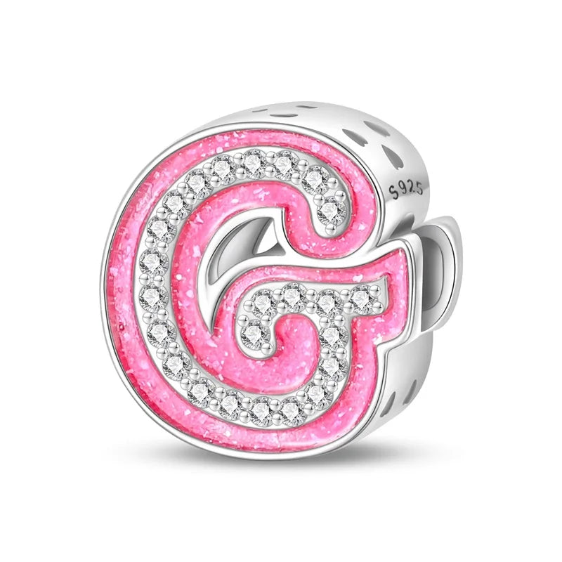 Hot Sale Silver 925 Charms Pink Zircon pave 26 Letter English Alphabet Bead Pendant Fit Pan Original Bracelet DIY Jewelry Making