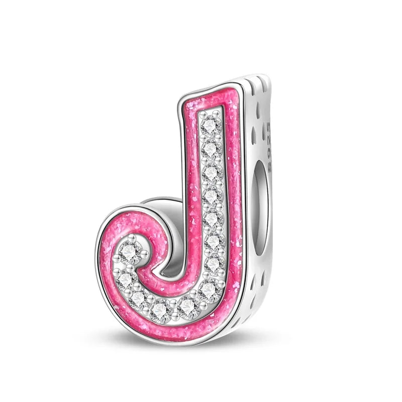 Hot Sale Silver 925 Charms Pink Zircon pave 26 Letter English Alphabet Bead Pendant Fit Pan Original Bracelet DIY Jewelry Making