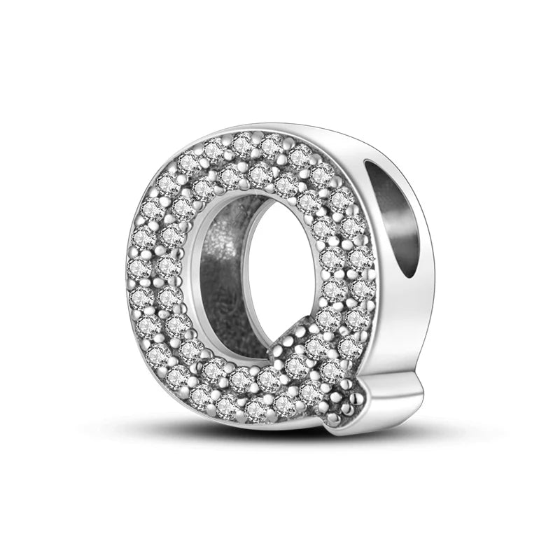 Hot Sale Silver 925 Charms Pink Zircon pave 26 Letter English Alphabet Bead Pendant Fit Pan Original Bracelet DIY Jewelry Making