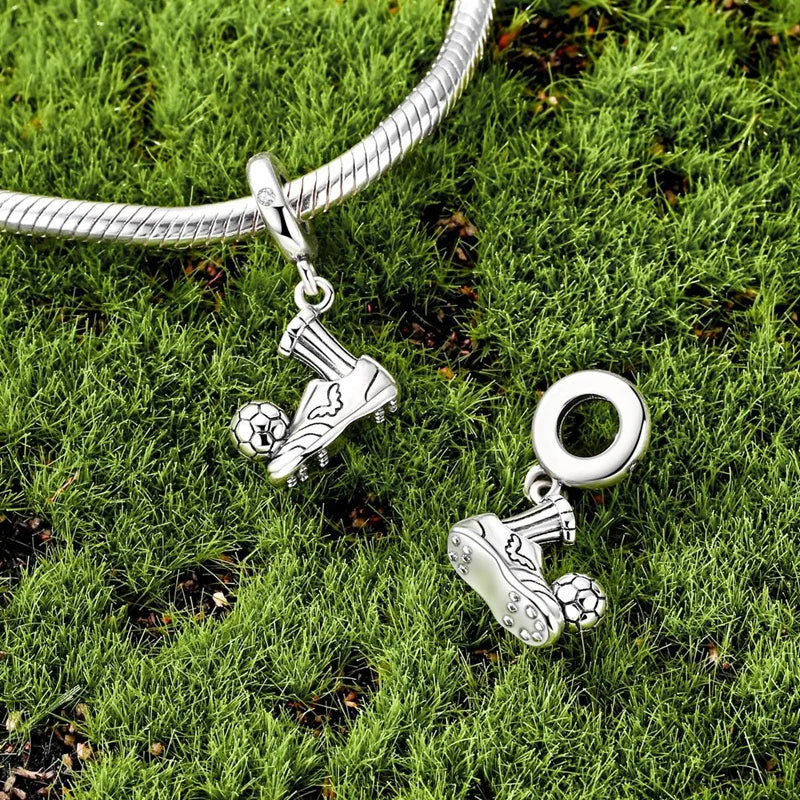 925 Sterling Silver Play Football Soccer Cleats Pendant Sports Charm Fit Original Charm Bracelets Women DIY Jewelry Gift