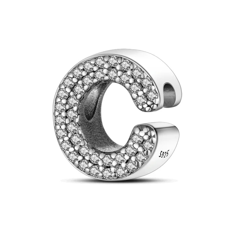 Hot Sale Silver 925 Charms Pink Zircon pave 26 Letter English Alphabet Bead Pendant Fit Pan Original Bracelet DIY Jewelry Making