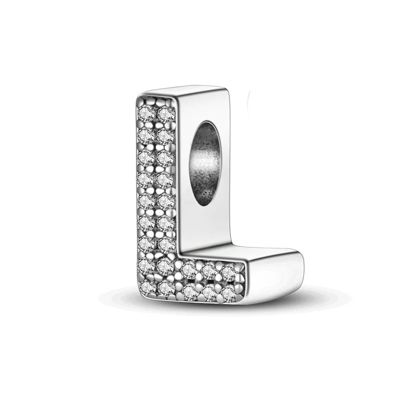 Hot Sale Silver 925 Charms Pink Zircon pave 26 Letter English Alphabet Bead Pendant Fit Pan Original Bracelet DIY Jewelry Making