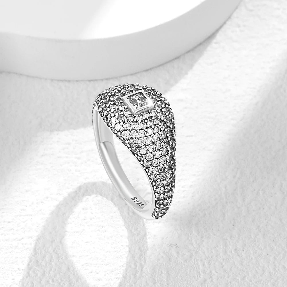 New S925 Silver Shining zircon Ring Women Geometric Design Minimalist Fashion Jewelry Engagement Wedding Party Gifts Trendy