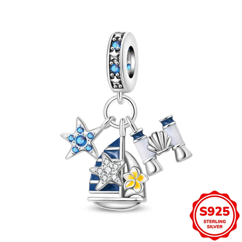 Charms Plata De Ley Blue and Green Pendant Beads Fits 3mm Bracelet Bangle Necklace For Women Luxury DIY Jewelry Making Fine Gift