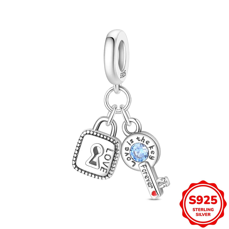 Charms Plata De Ley Blue and Green Pendant Beads Fits 3mm Bracelet Bangle Necklace For Women Luxury DIY Jewelry Making Fine Gift