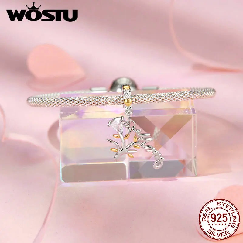 WOSTU 925 Sterling Silver Stars Heart Shape Cute Charms Bead For Women Fit Original Bracelet Necklace Valentine Jewelry Gift DIY