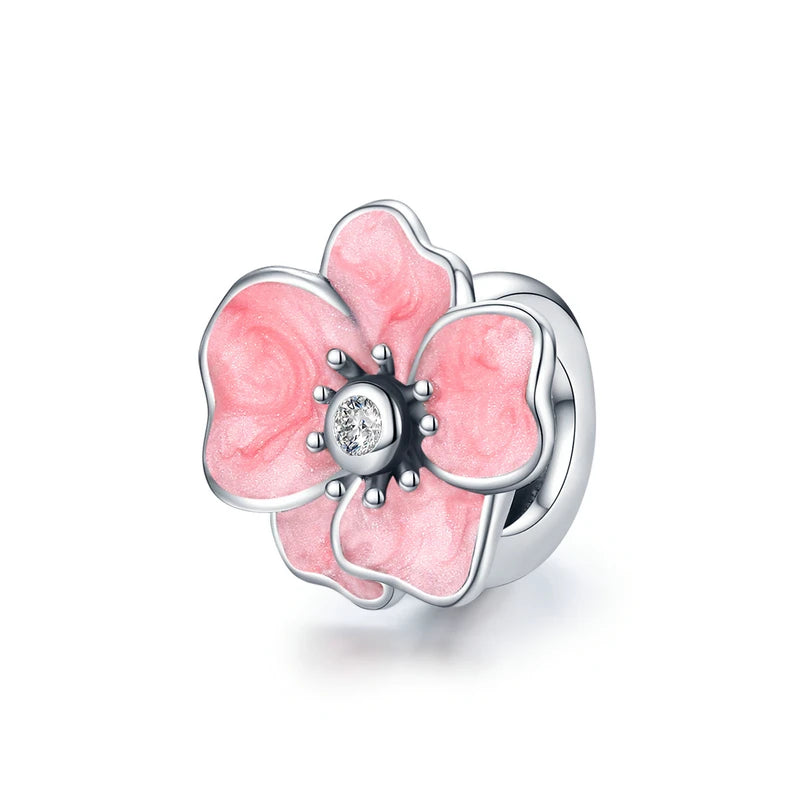 BISAER Secret Garden Beads 925 Sterling Silver Flower Bee Cat Animal Charms Pendant Fit DIY Bracelet Necklace Jewelry