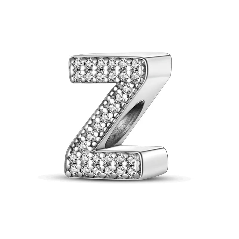 Hot Sale Silver 925 Charms Pink Zircon pave 26 Letter English Alphabet Bead Pendant Fit Pan Original Bracelet DIY Jewelry Making