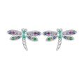 BISAER 925 Sterling Silver Colored Zircon Dragonfly Jewelry Set Earrings Adjustable Ring Plated Platinum For Women Elegant Party