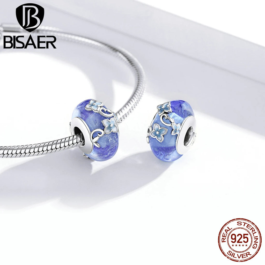 BISAER Secret Garden Beads 925 Sterling Silver Flower Bee Cat Animal Charms Pendant Fit DIY Bracelet Necklace Jewelry