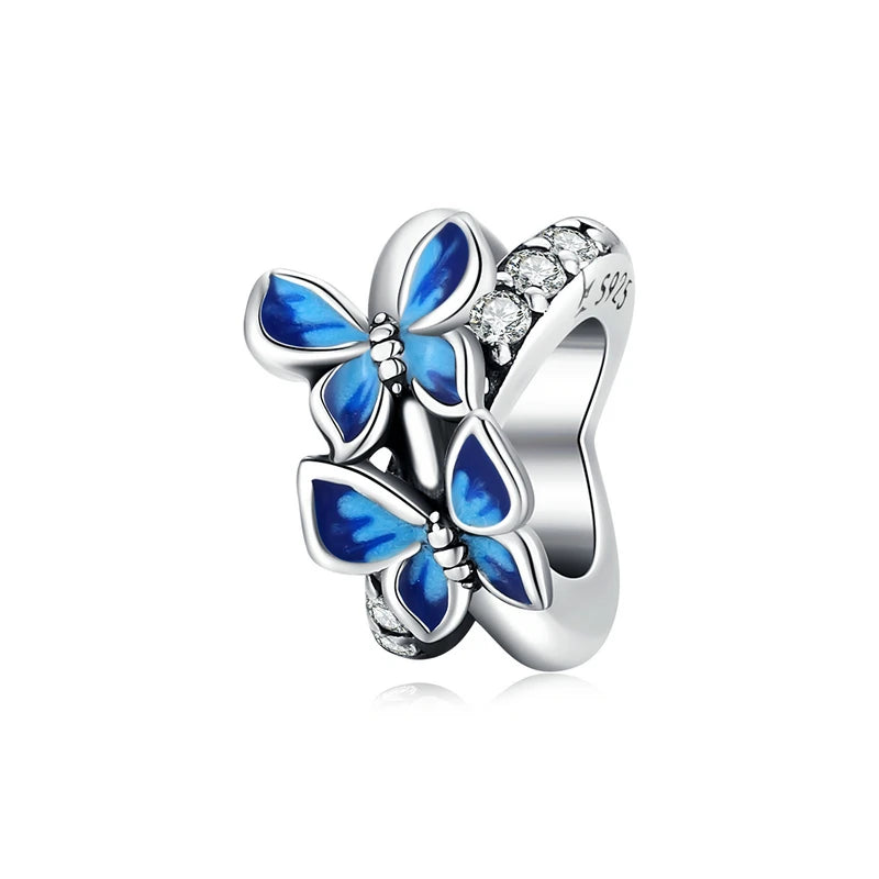 BISAER Secret Garden Beads 925 Sterling Silver Flower Bee Cat Animal Charms Pendant Fit DIY Bracelet Necklace Jewelry