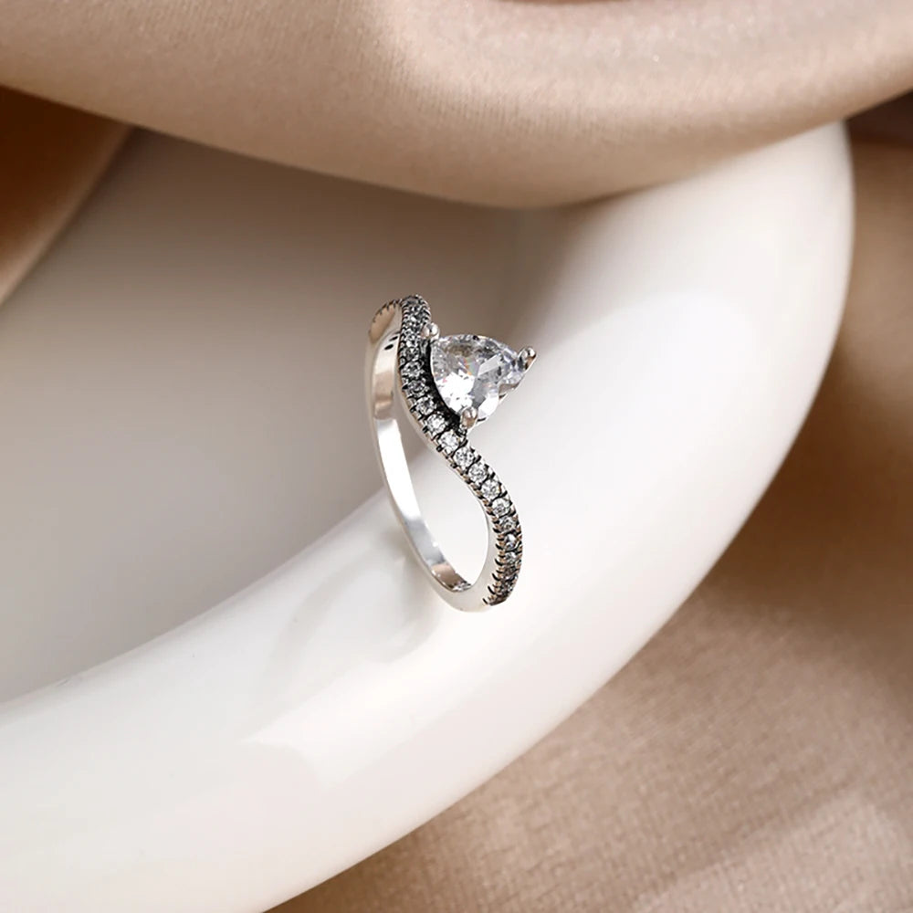 New S925 Silver Shining zircon Ring Women Geometric Design Minimalist Fashion Jewelry Engagement Wedding Party Gifts Trendy