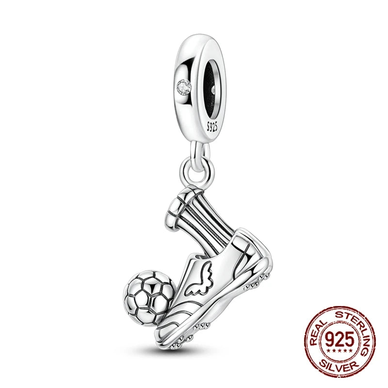 925 Sterling Silver Play Football Soccer Cleats Pendant Sports Charm Fit Original Charm Bracelets Women DIY Jewelry Gift