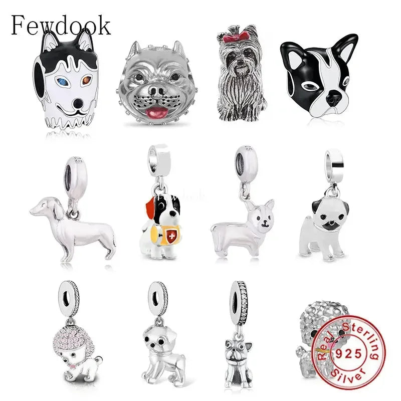 Fit Original Charm Bracelet Authentic 925 Sterling Silver Lovely Yorkie Dog With Bow In Head Bead For Making Women Berloque 2022