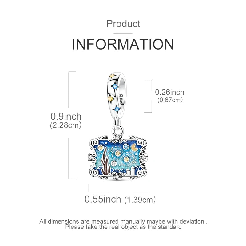 925 Silver Charms Van Gogh Starry Night Easter Egg Beads Pendant Fit 925 Original Bracelet DIY Woman Jewelry Gift