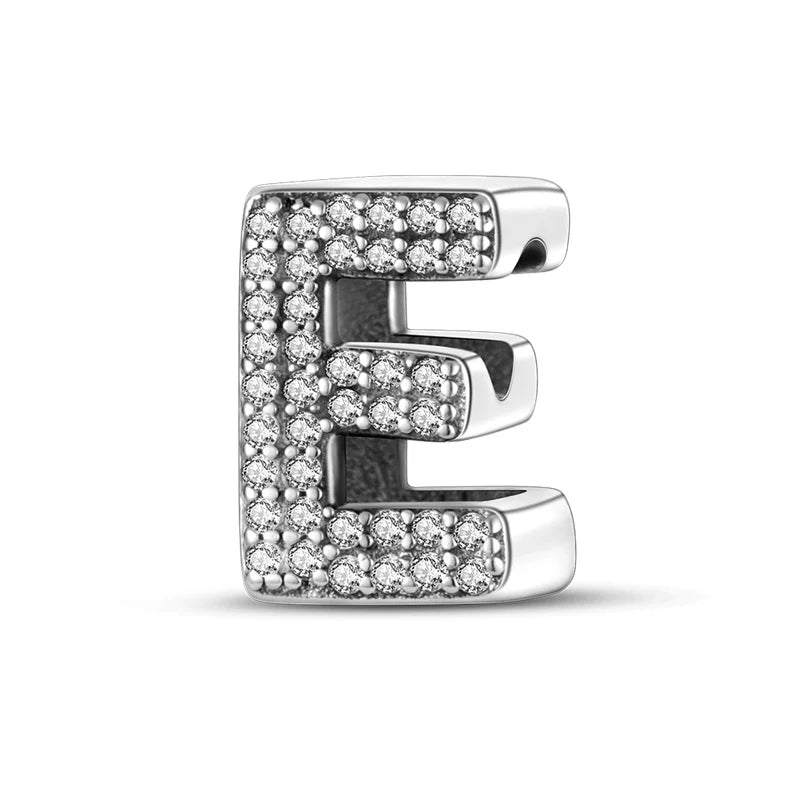 Hot Sale Silver 925 Charms Pink Zircon pave 26 Letter English Alphabet Bead Pendant Fit Pan Original Bracelet DIY Jewelry Making
