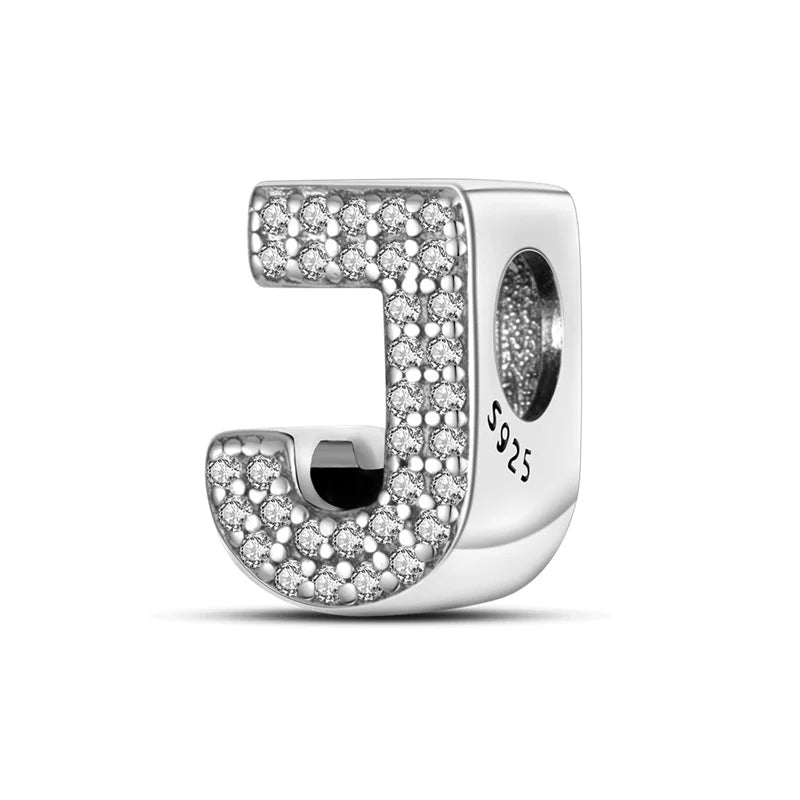 Hot Sale Silver 925 Charms Pink Zircon pave 26 Letter English Alphabet Bead Pendant Fit Pan Original Bracelet DIY Jewelry Making
