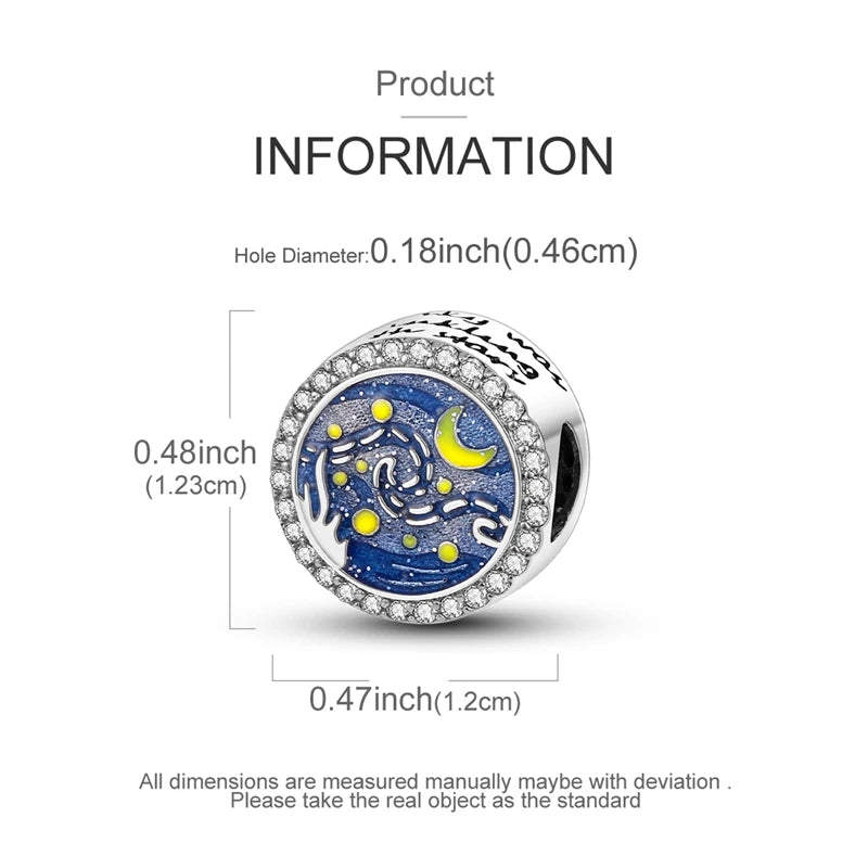 925 Silver Charms Van Gogh Starry Night Easter Egg Beads Pendant Fit 925 Original Bracelet DIY Woman Jewelry Gift