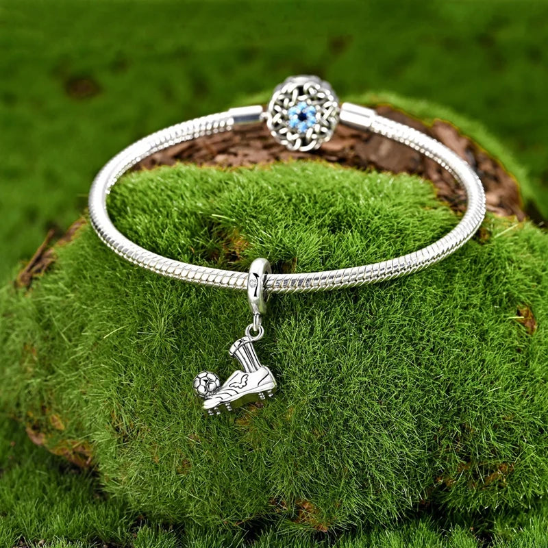 925 Sterling Silver Play Football Soccer Cleats Pendant Sports Charm Fit Original Charm Bracelets Women DIY Jewelry Gift